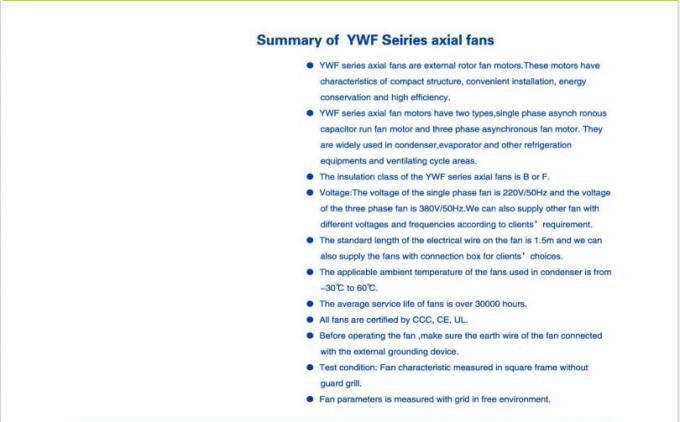 YWF Série 200 a 630mm Armazenamento a Frio Ventilador Lâmina Motor Condensador Evaporador Ventilador Fabricante Rotor Externo Ventilador Axial 6