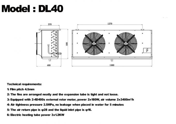 Série DL, unidade de refrigeração DL22, certificação CE, resfriador de ar personalizado, evaporador de câmara fria de 3HP, evaporador de teto, adequado para refrigeração de armazéns, câmaras frigoríficas, câmaras frigoríficas de vegetais 3
