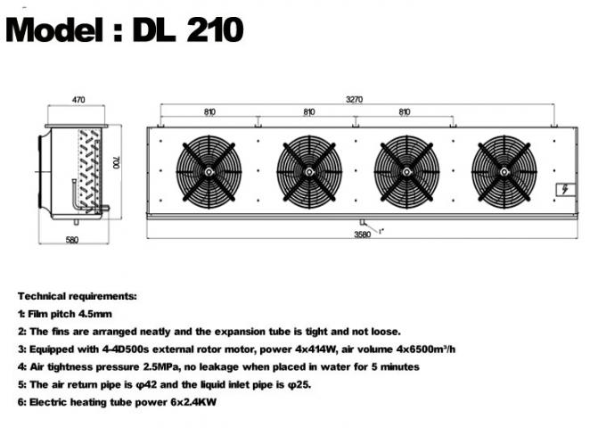 Série DL, unidade de refrigeração DL22, certificação CE, resfriador de ar personalizado, evaporador de câmara fria de 3HP, evaporador de teto, adequado para refrigeração de armazéns, câmaras frigoríficas, câmaras frigoríficas de vegetais 10