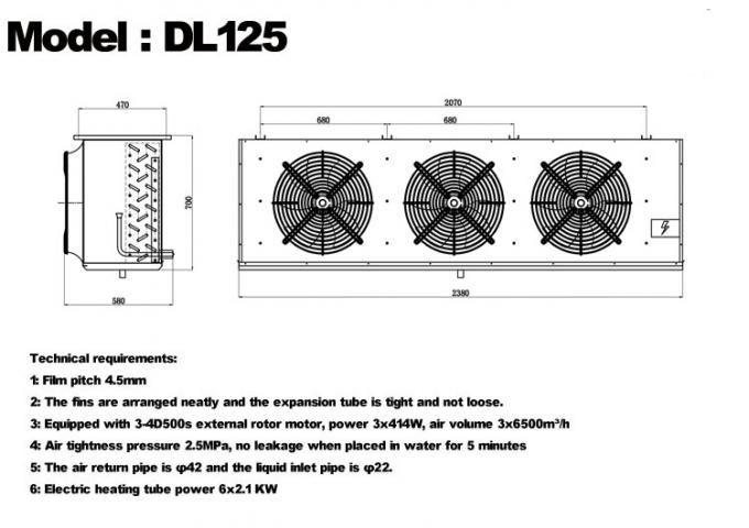 Série DL, unidade de refrigeração DL22, certificação CE, resfriador de ar personalizado, evaporador de câmara fria de 3HP, evaporador de teto, adequado para refrigeração de armazéns, câmaras frigoríficas, câmaras frigoríficas de vegetais 7