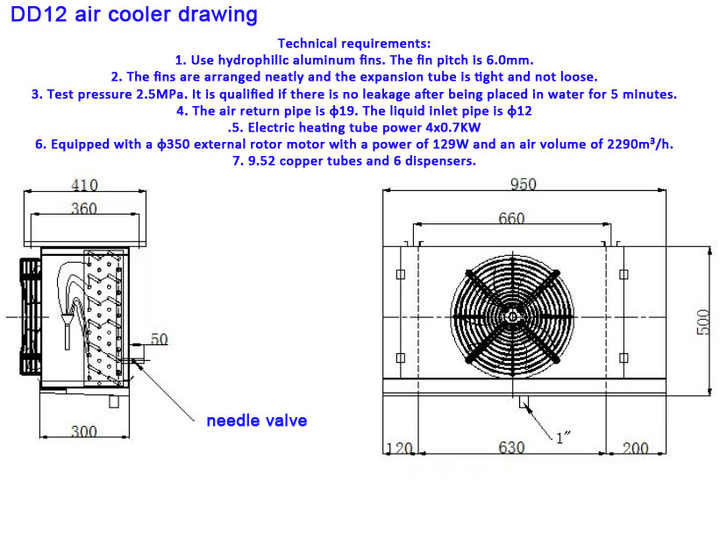 DD12 Refrigerador de ar de barbatanas de alumínio hidrofílico bobina de evaporador com dobradiças Evaporador com válvula de expansão evaporador para sala fria