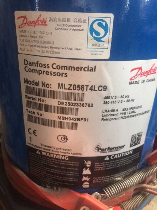 tipo compressor do rolo do condicionador de ar dos danfoss Mlz058t4lc9 da refrigeração do rolo para o armazenamento de frio da sala fria