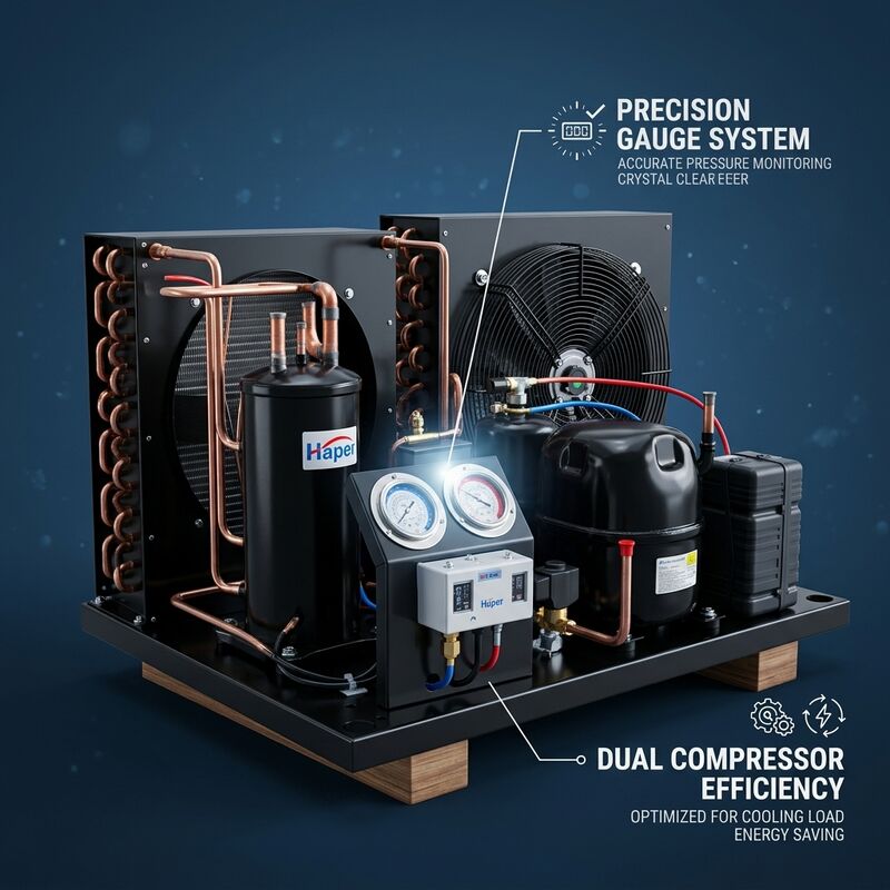 CE ISO certificou pequena unidade de condensação 2HP Rolo hermético R134a R404A Congelador de sala fria compatível com o mercado europeu